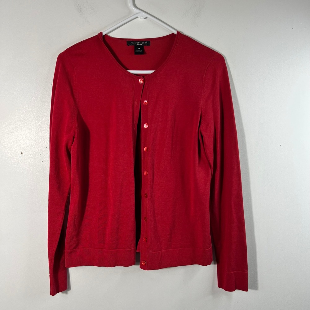 August Silk Button Cardigan Silk Blend PM Red Viscose Silk Nylon